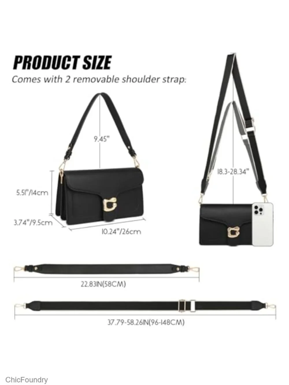 Leather Crossbody Bag with 2 Detachable Straps - Trendy Small Shoulder Purse